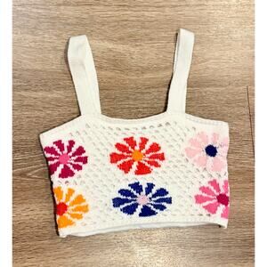 Altar’d State Crochet Floral Tank Top XS Cream Multicolor Boho Cottagecore